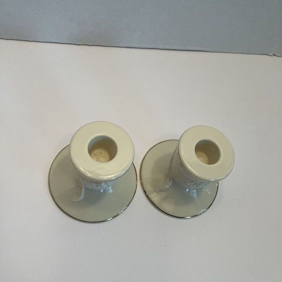 Vintage Lenox Ivory Gold Trim Porcelain Candleholders Tapers Pair Roses - Picture 11 of 12
